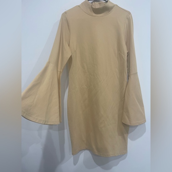 NWOT - VENUS Chic Beige Long Sleeve Mini Dress w/ bell sleeves. Size L - Picture 2 of 5